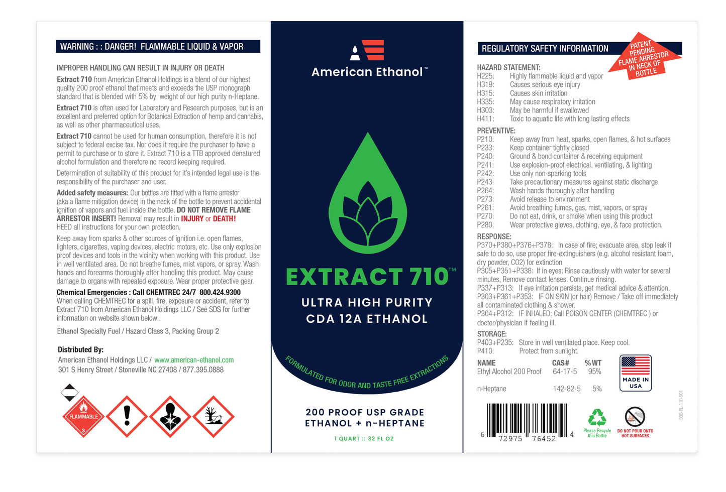 Extract 710 - CDA 12A Completely Denatured Ethanol with n-Heptane